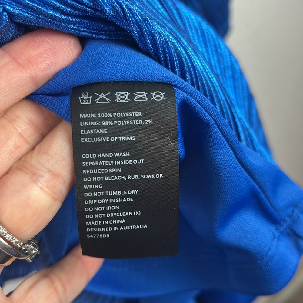 NEW nwt Bardot Bellissa Pleated Faux Wrap Mini Dress Vibrant Blue Metallic - Picture 7 of 8